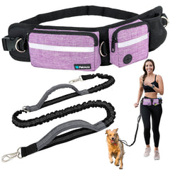 PetAmi hands-free leash belt purple with organized walking compartments