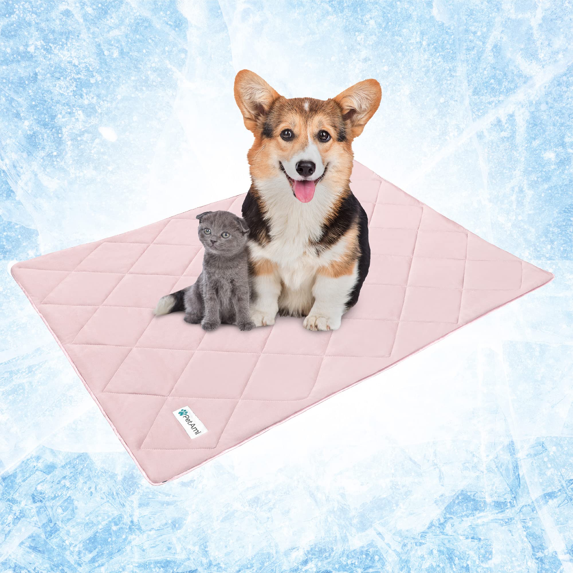 PetAmi pink folded blanket on bed offers inviting comfort and cooling.