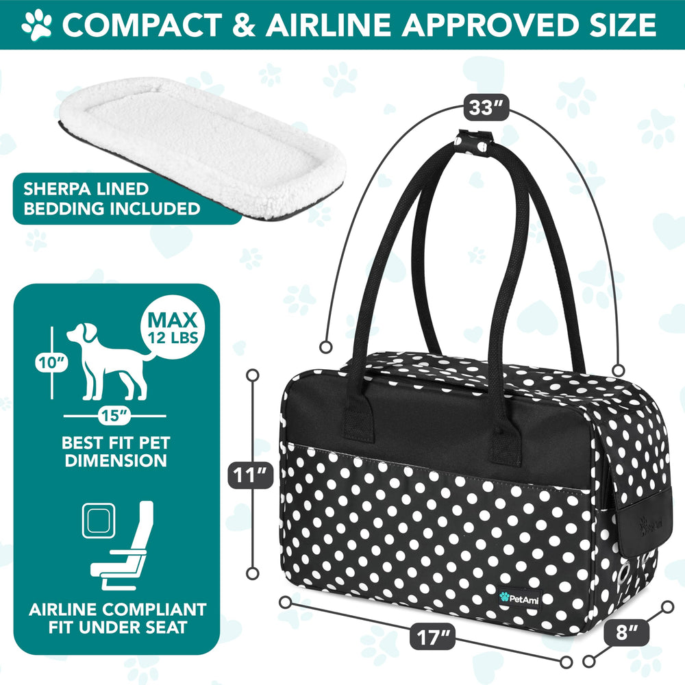 PetAmi polka dot dog purse carrier side ventilation mesh for airflow.