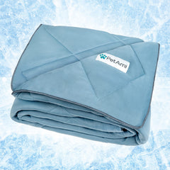 PetAmi Premium Cooling Blanket on the sofa protects furniture while keeping pets comfortable.