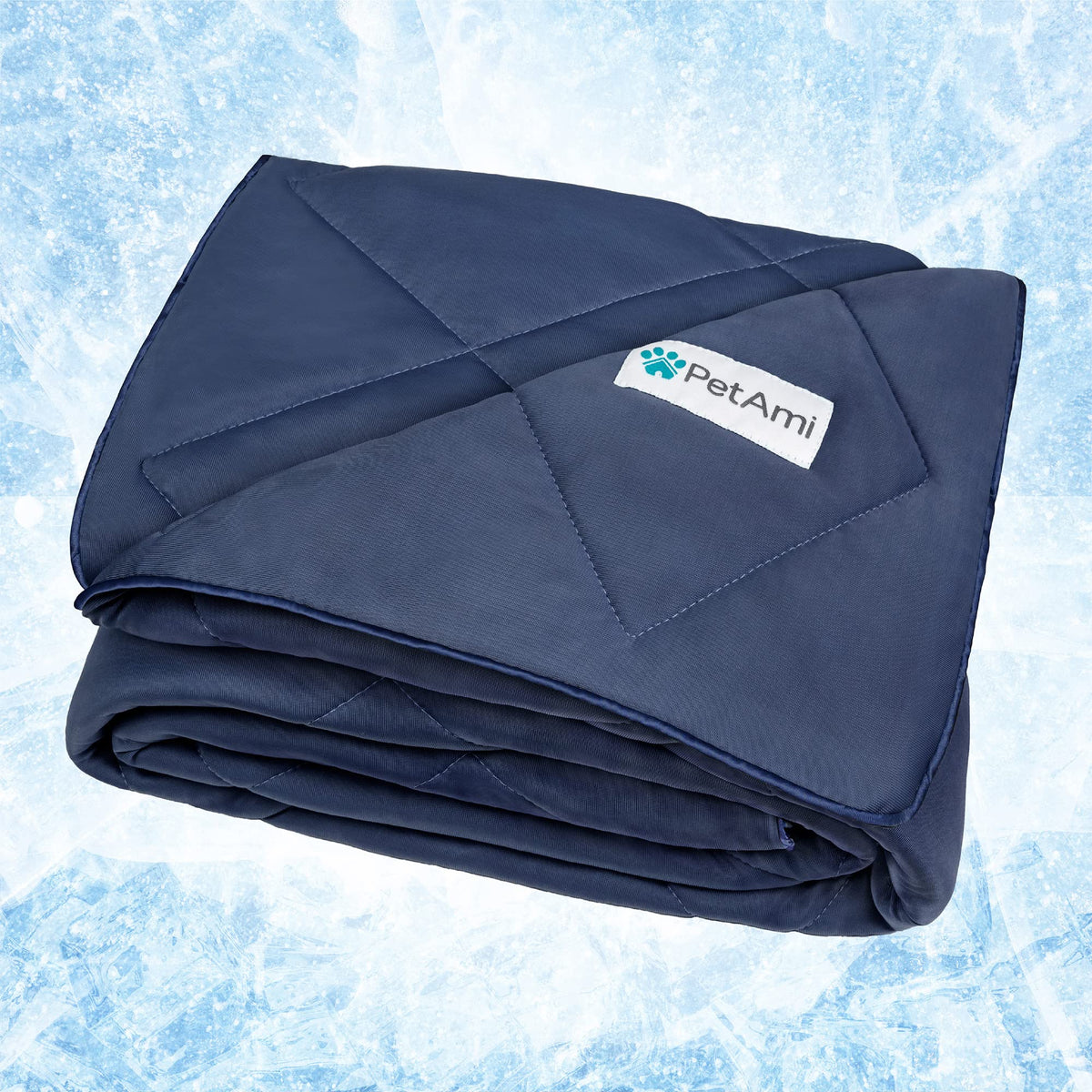 PetAmi Premium Cooling Dog Blanket navy front view showing soft plush fabric for comfort.