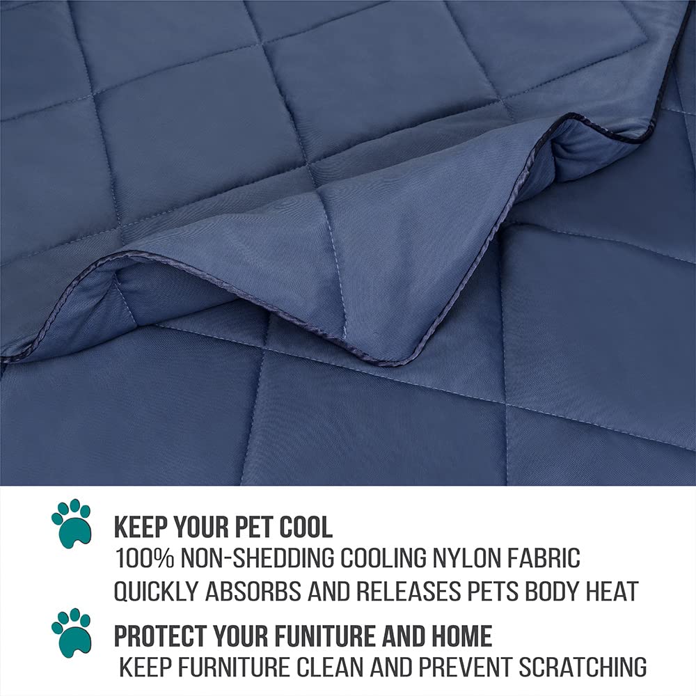 Reversible side of PetAmi cooling blanket navy for versatile use.