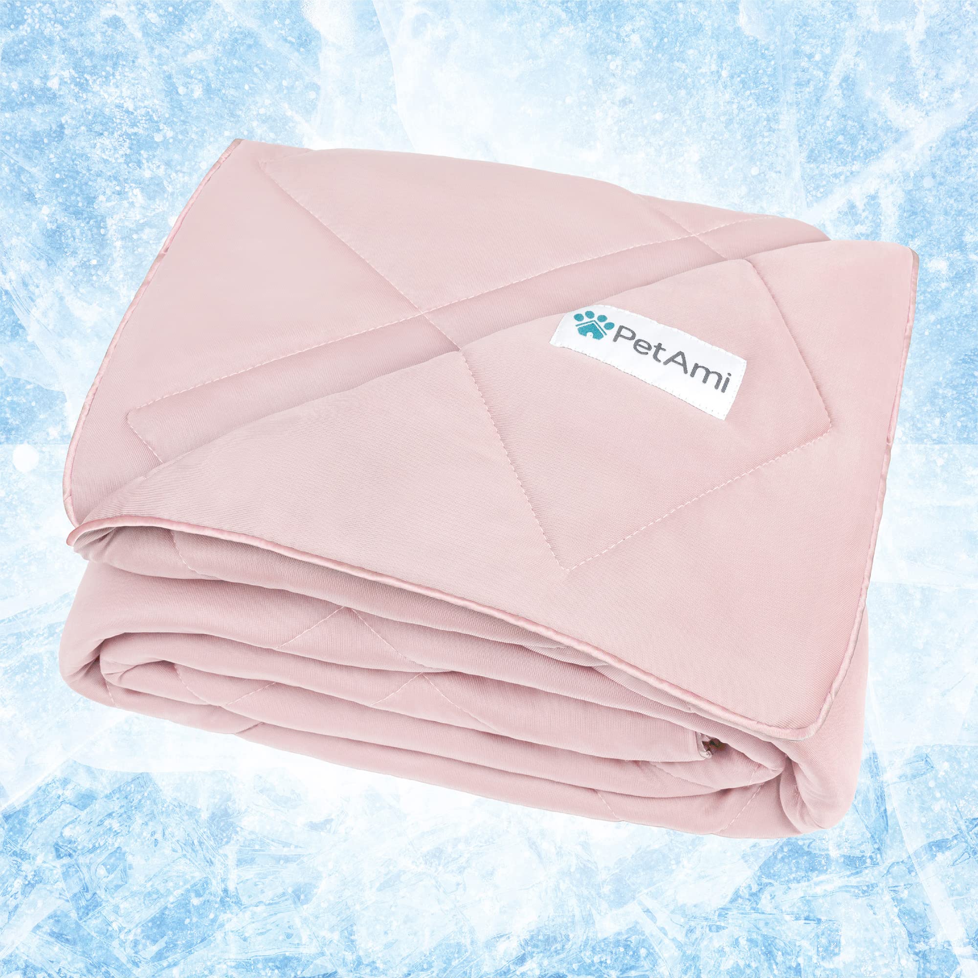 PetAmi Premium Cooling Blanket folded, plush pink comfort for pets.