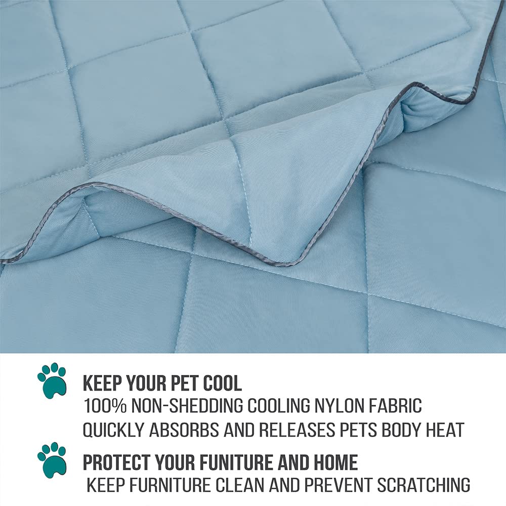 PetAmi Premium Cooling Dog Blanket on sofa demonstrates plush softness and fur protection.
