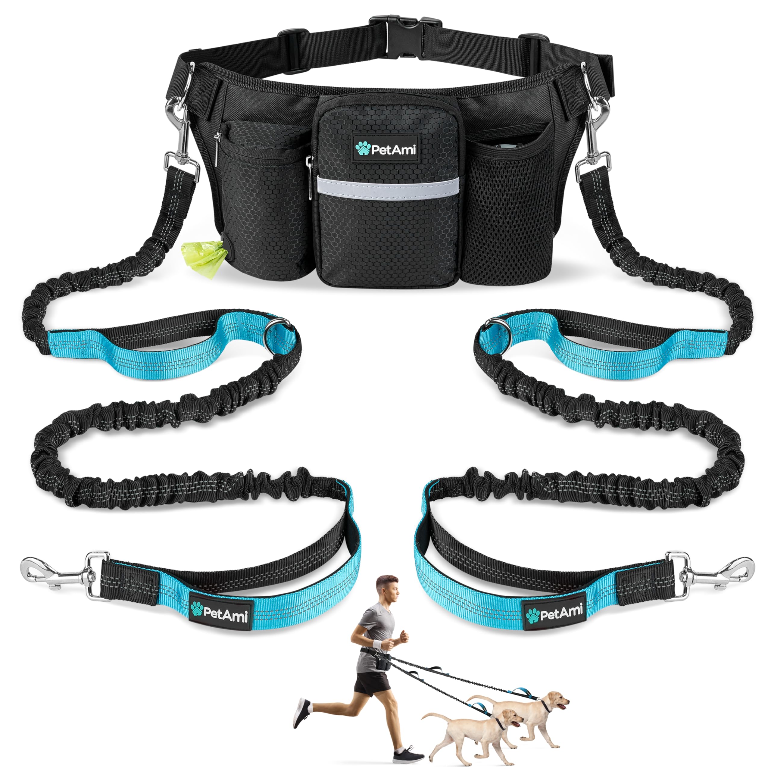 PetAmi premium hands-free leash for two dogs, ideal for effortless walking and running.