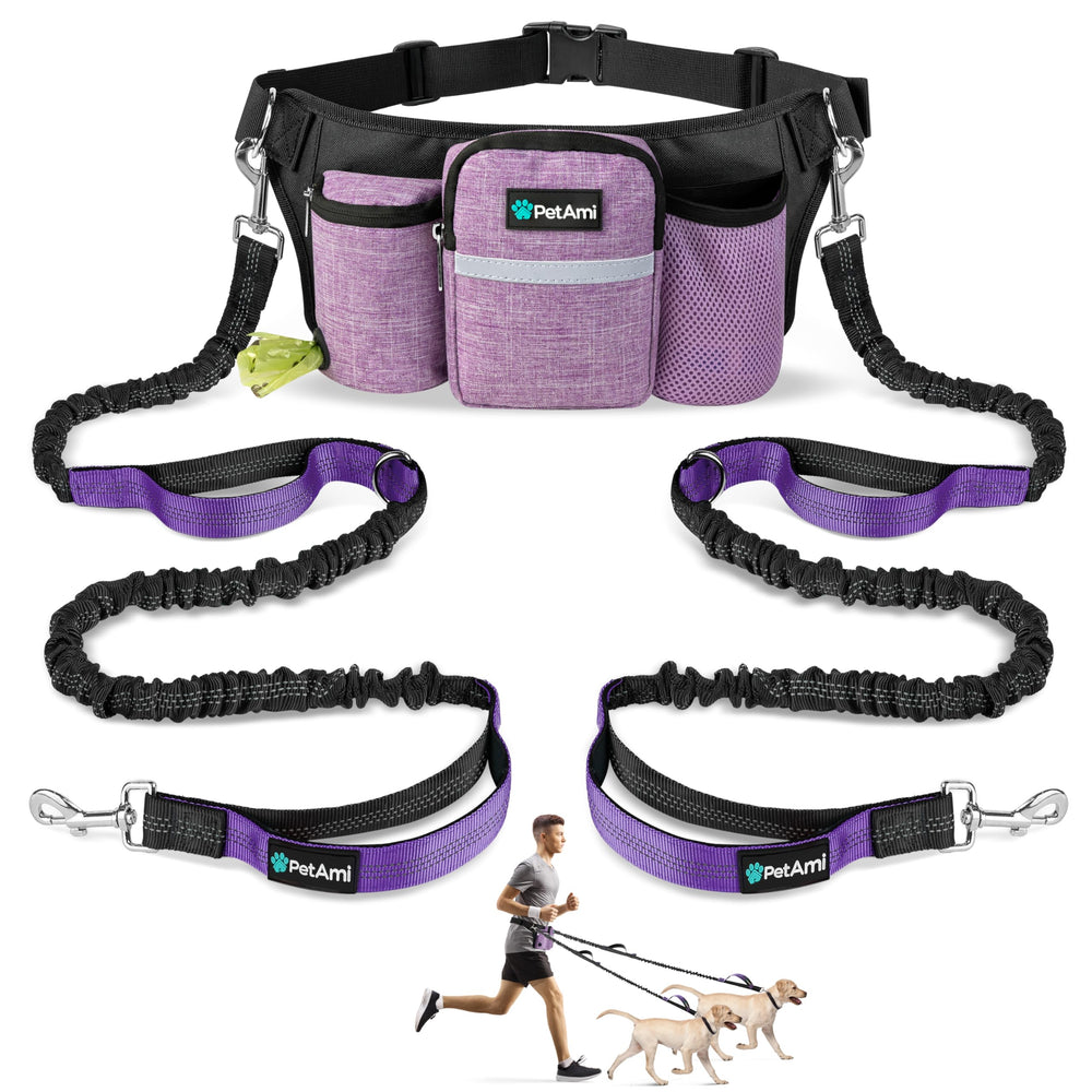 PetAmi premium hands-free dual leash with waist pack for hands-free walks.