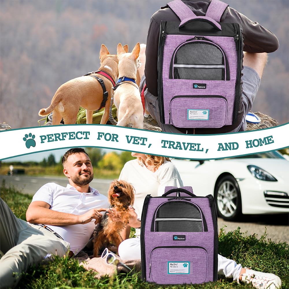 PetAmi purple travel backpack for stylish pet trips.