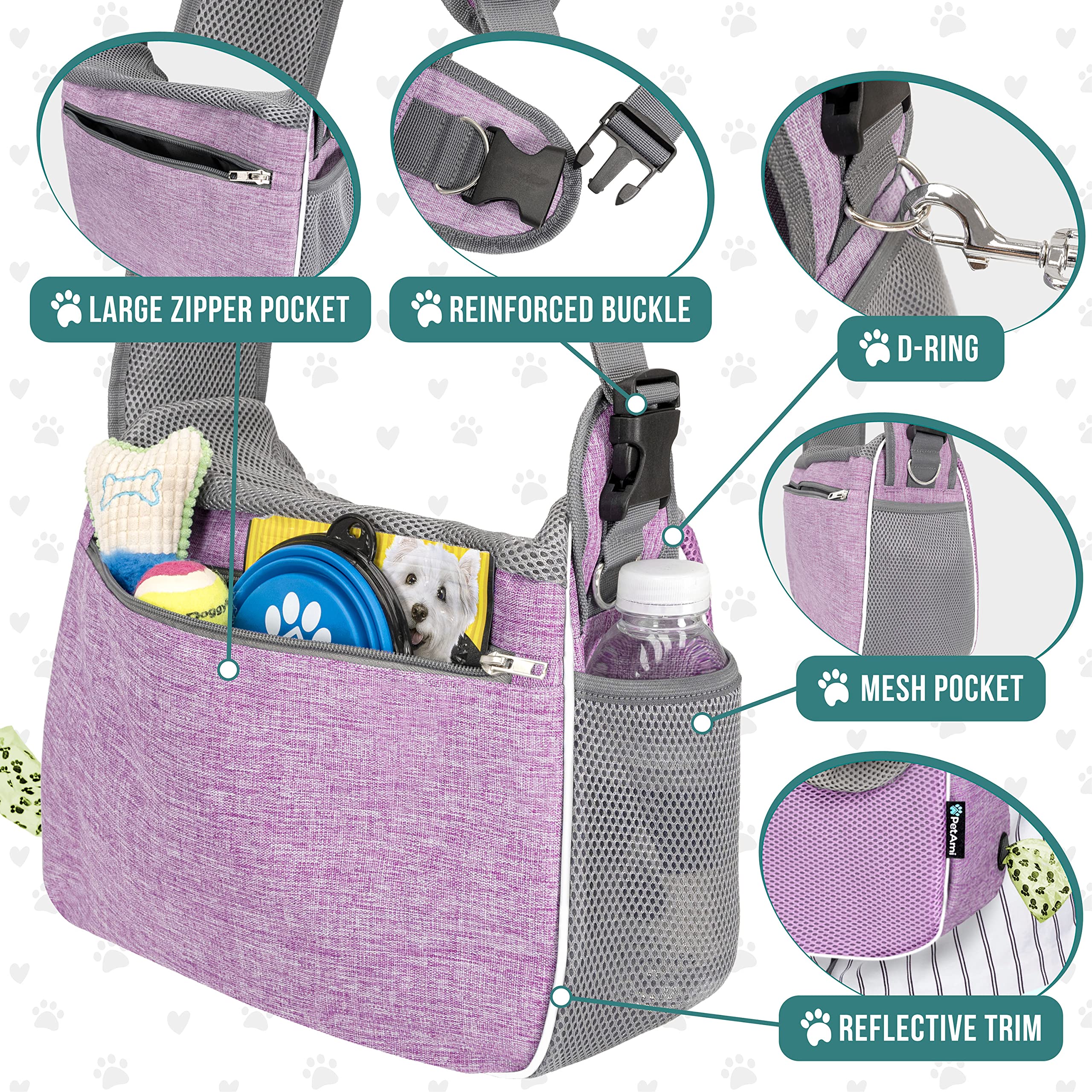 PetAmi safety features with dual zippers and harness strap.