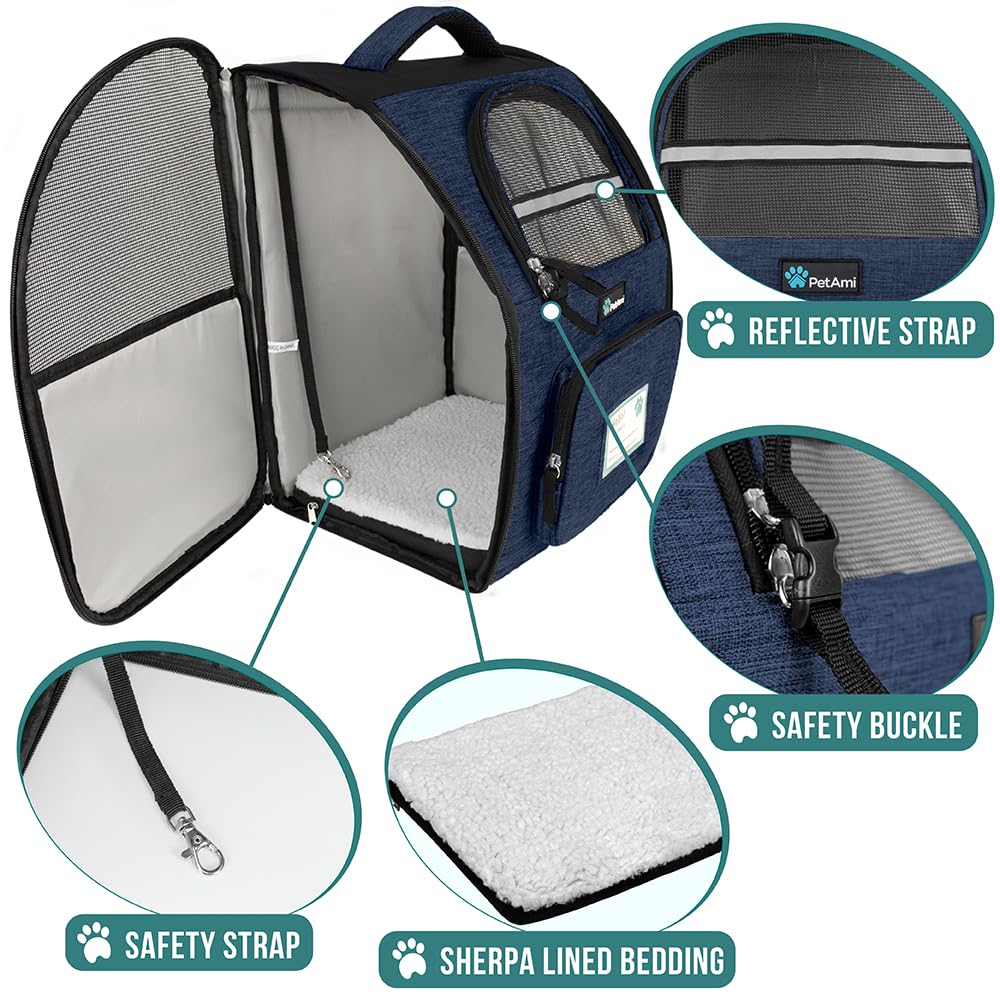 PetAmi sherpa-lined bed inside for cozy pet rest on trips.