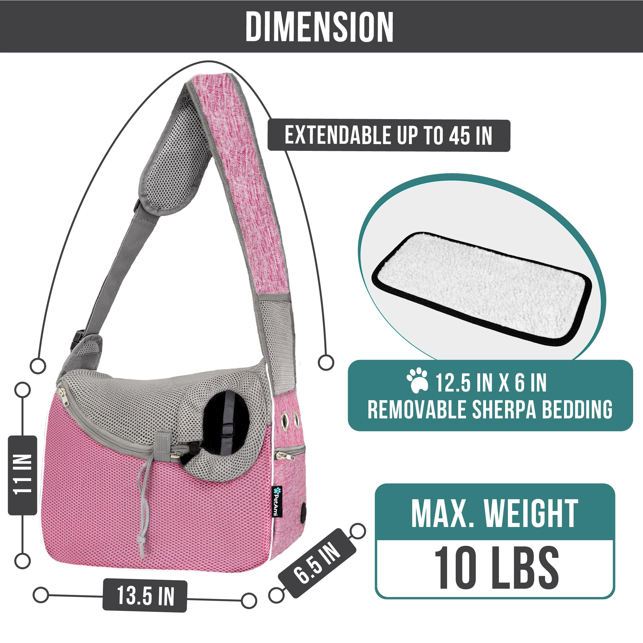 PetAmi sling carrier showing breathable mesh design for airflow