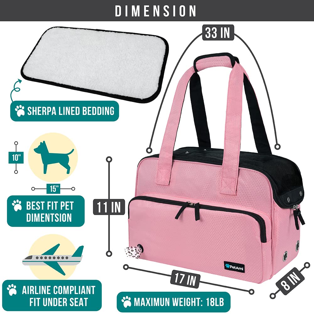 PetAmi Purse Carrier side pocket view shows organized storage for essentials on trips.