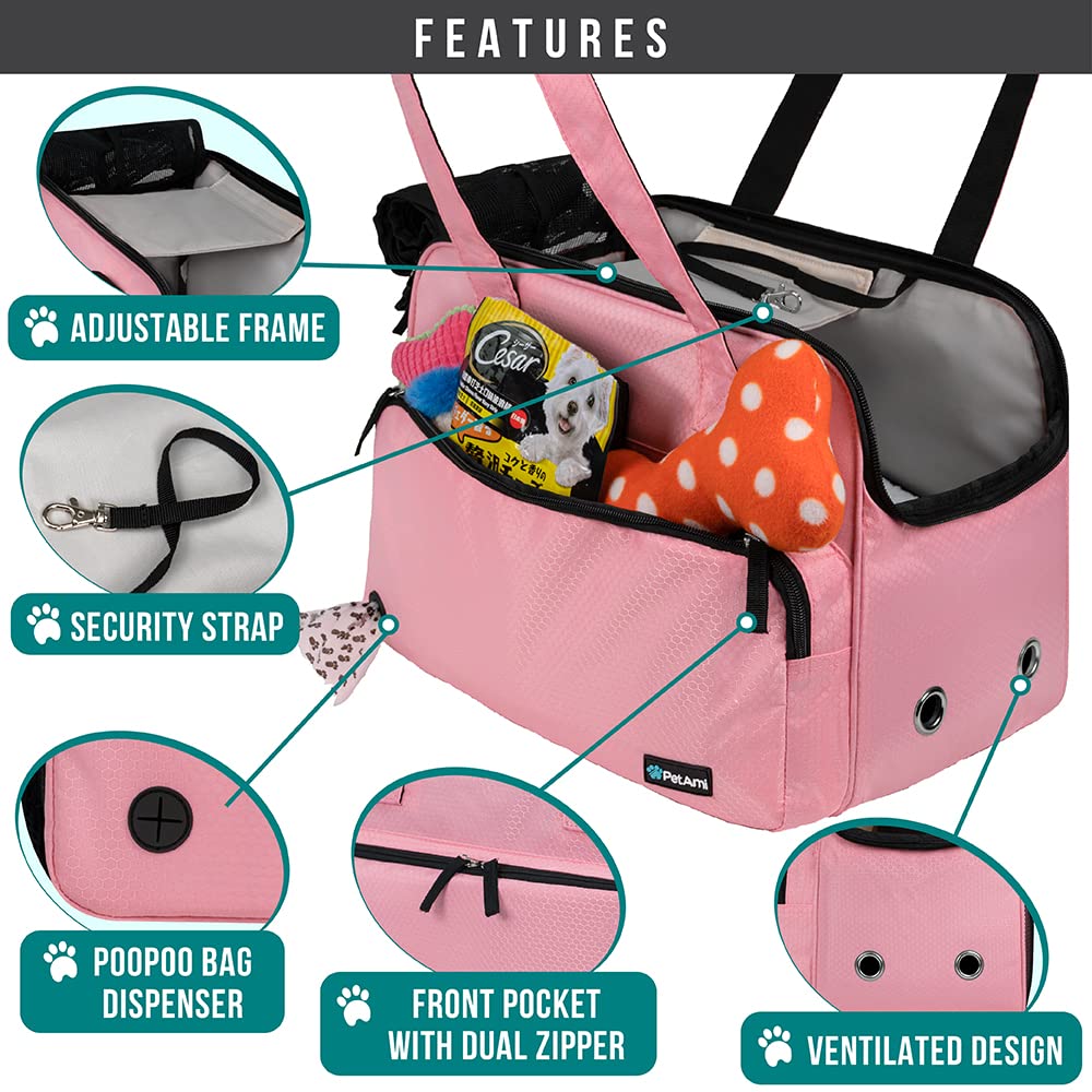 PetAmi Purse Carrier top view emphasizes ventilation for airflow and pet comfort.