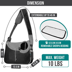 PetAmi sling carrier back view showing adjustable padded strap for all day wear.