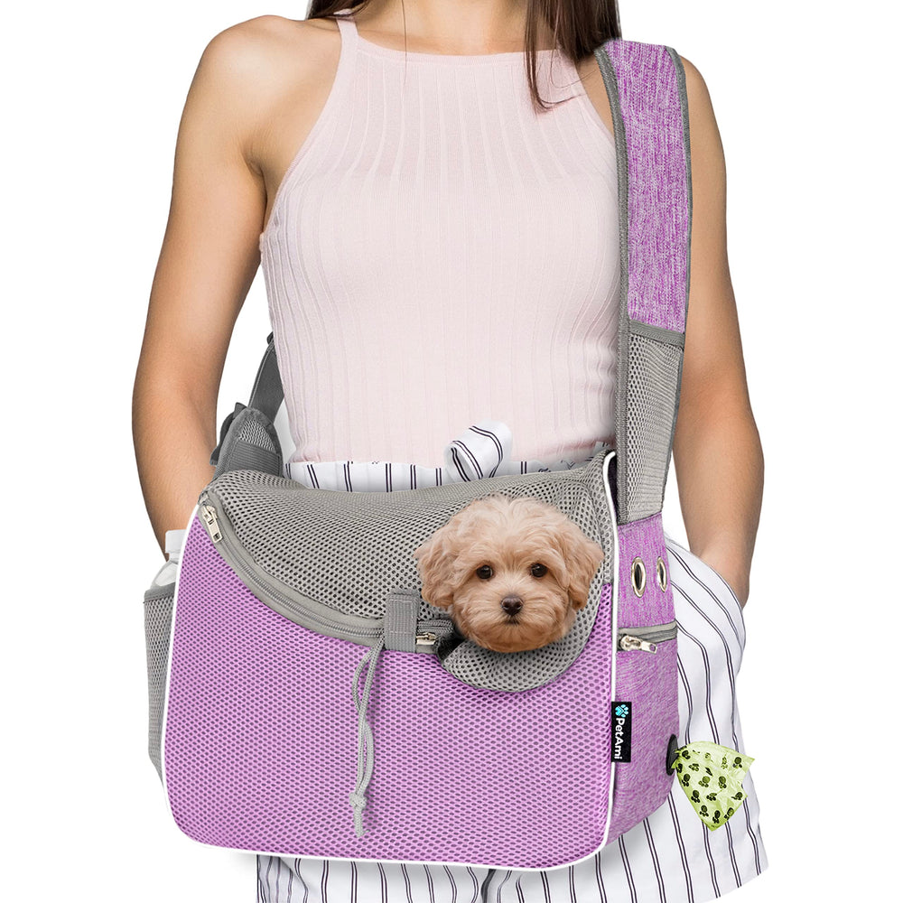PetAmi small dog sling carrier front view, hands-free transport for pets.