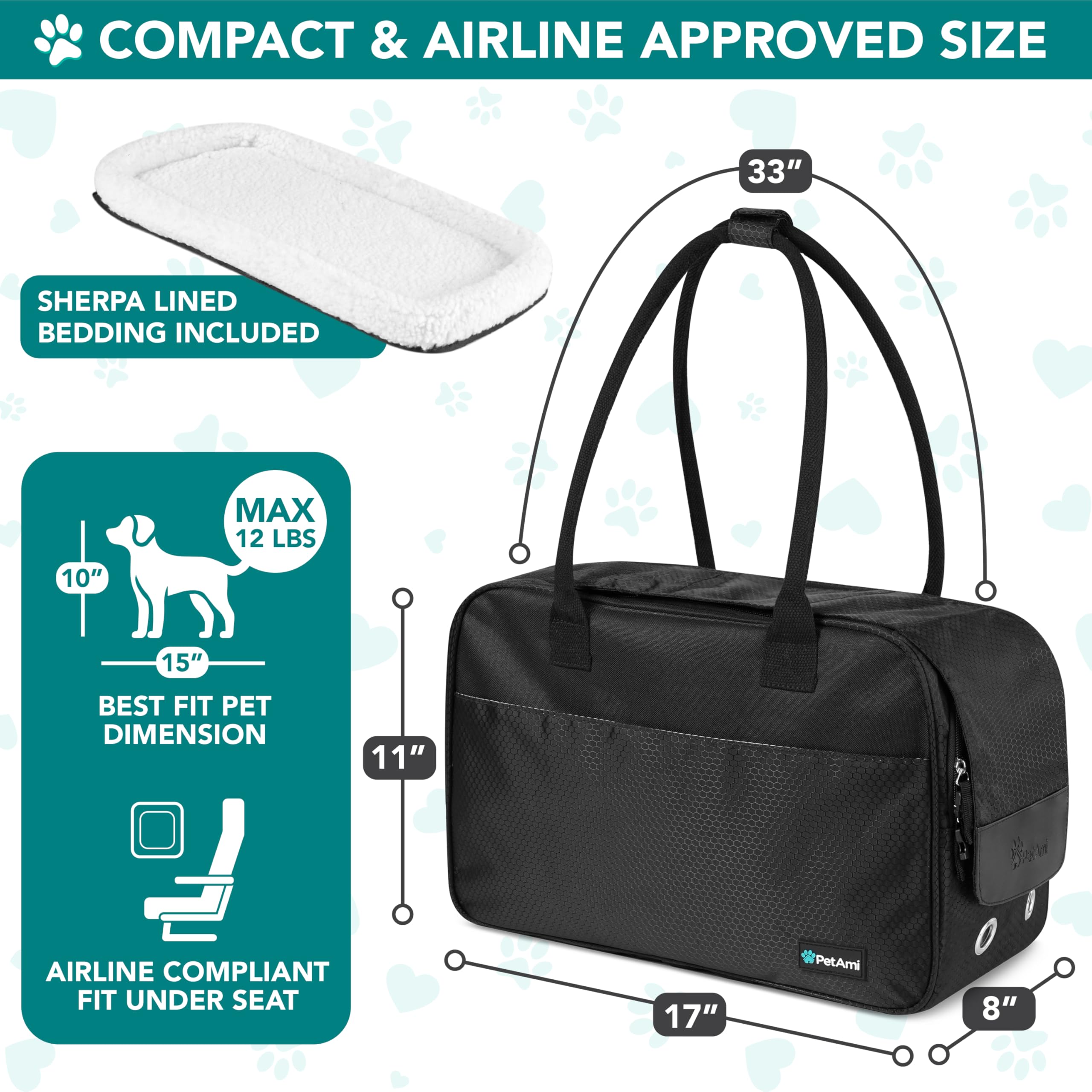 PetAmi soft-sided carrier with removable sherpa bed for comfort