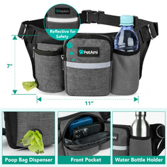 Waist belt with front pocket and water bottle compatibility for hiking