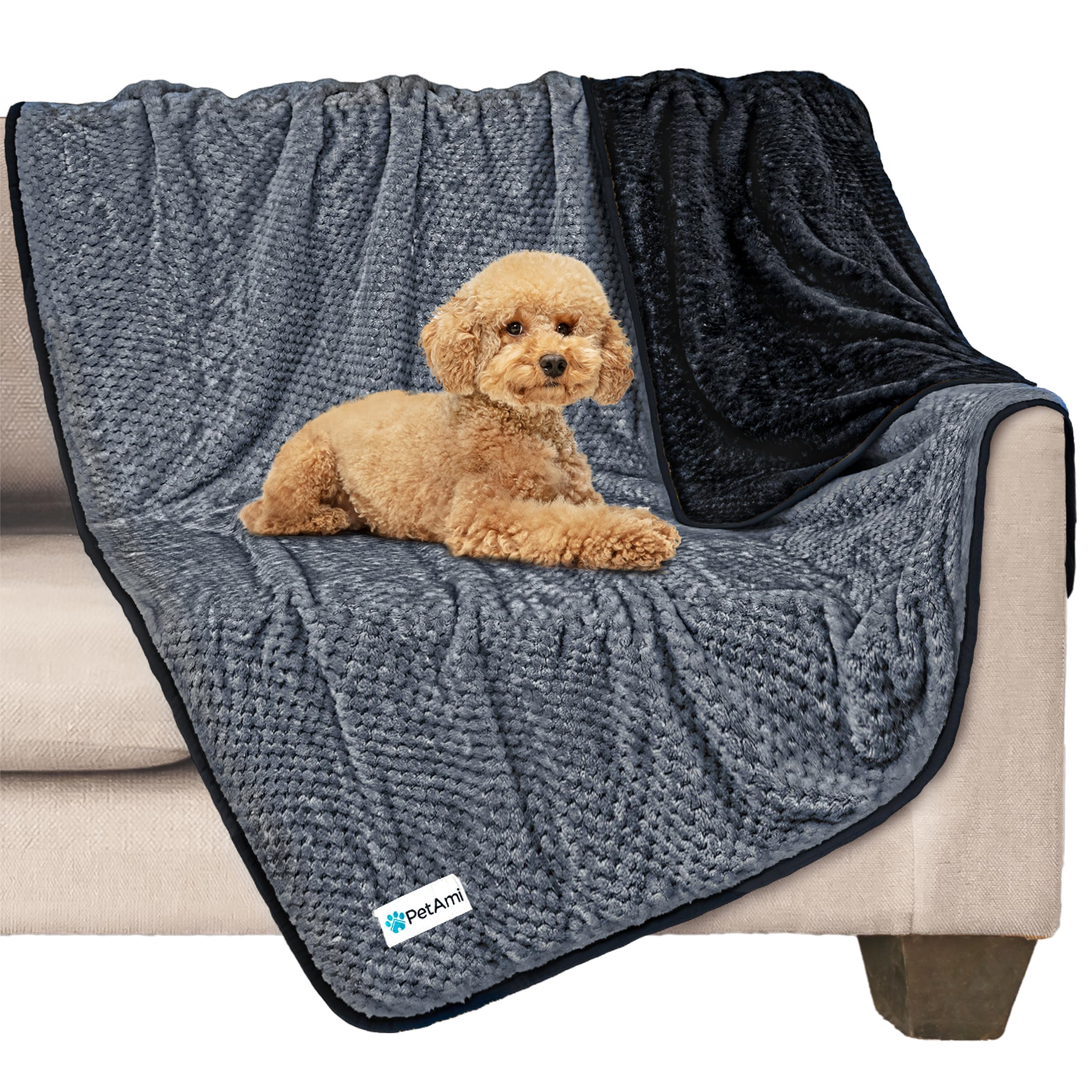 PetAmi waterproof dog blanket on sofa protects furniture from spills