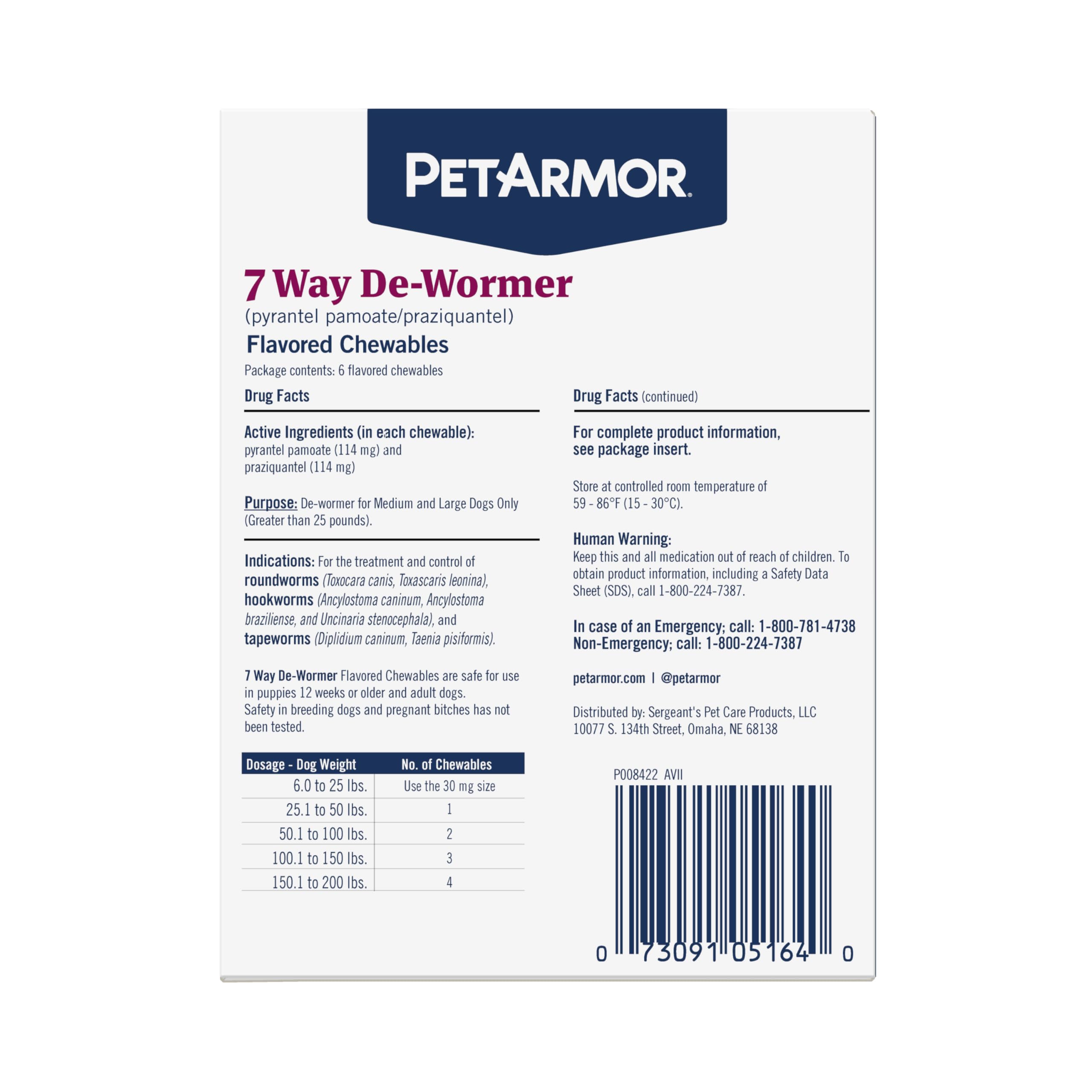 PetArmor contents image illustrating two chewables per dose