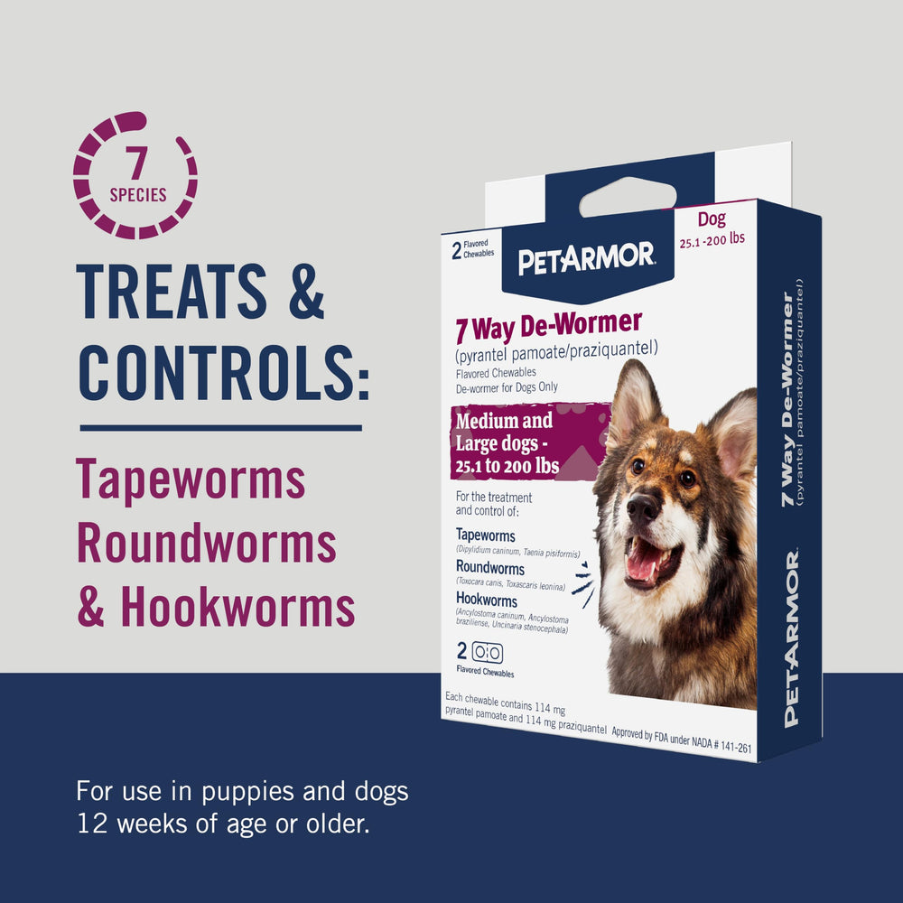 PetArmor 7-Way chewables for dogs shown as easy-to-feed treats.
