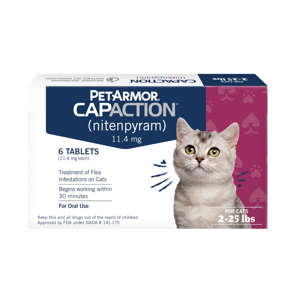 PetArmor CAPACTION cat flea pill packaging shows quick-start action and easy dosing.