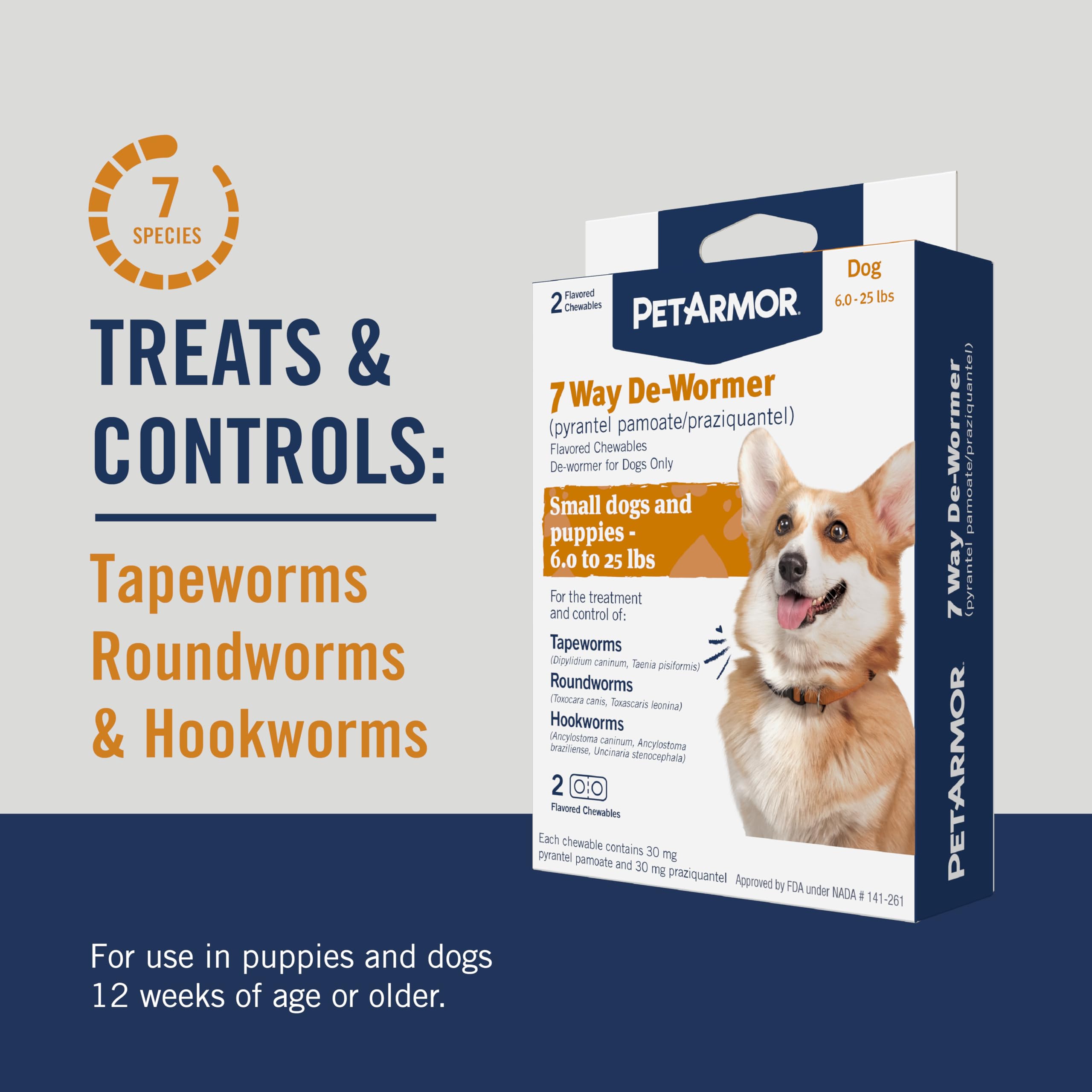 PetArmor chewable tablets closeup, easy at-home dewormer for puppies.