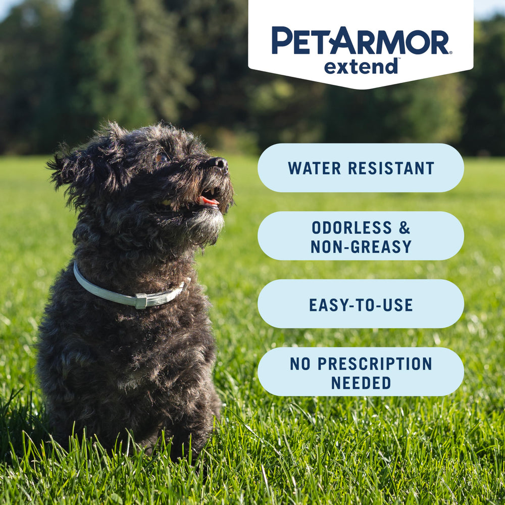 Product label highlights odorless design and non-greasy finish of the PetArmor Extend collar.