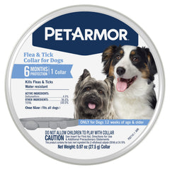 PetArmor flea and tick collar on a dog's neck for lasting protection.