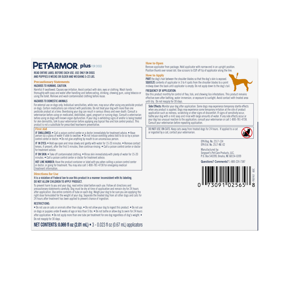 PetArmor Plus labeling and dosing guidance for dogs 12 weeks and older