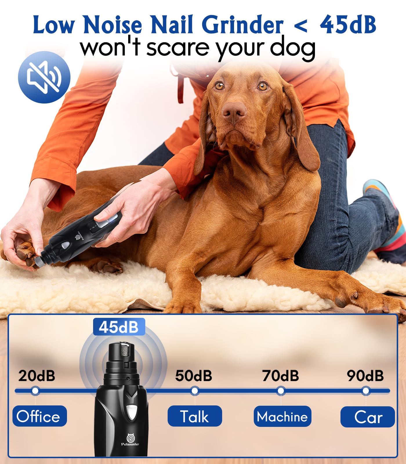 Ultra-quiet operation minimizes pet stress during grooming