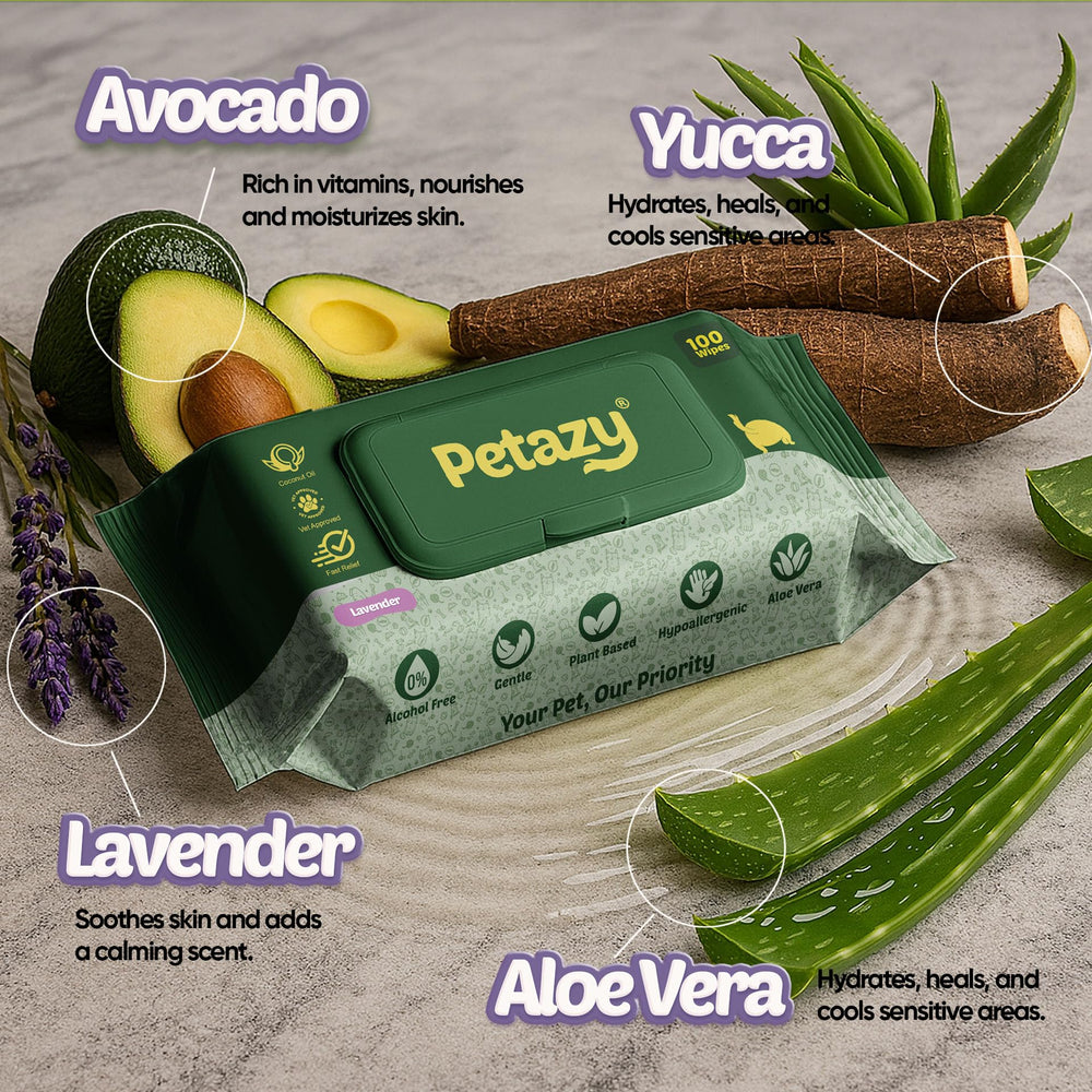 Petazy aloe vera wipe with gentle ingredients for skin comfort and odor control.