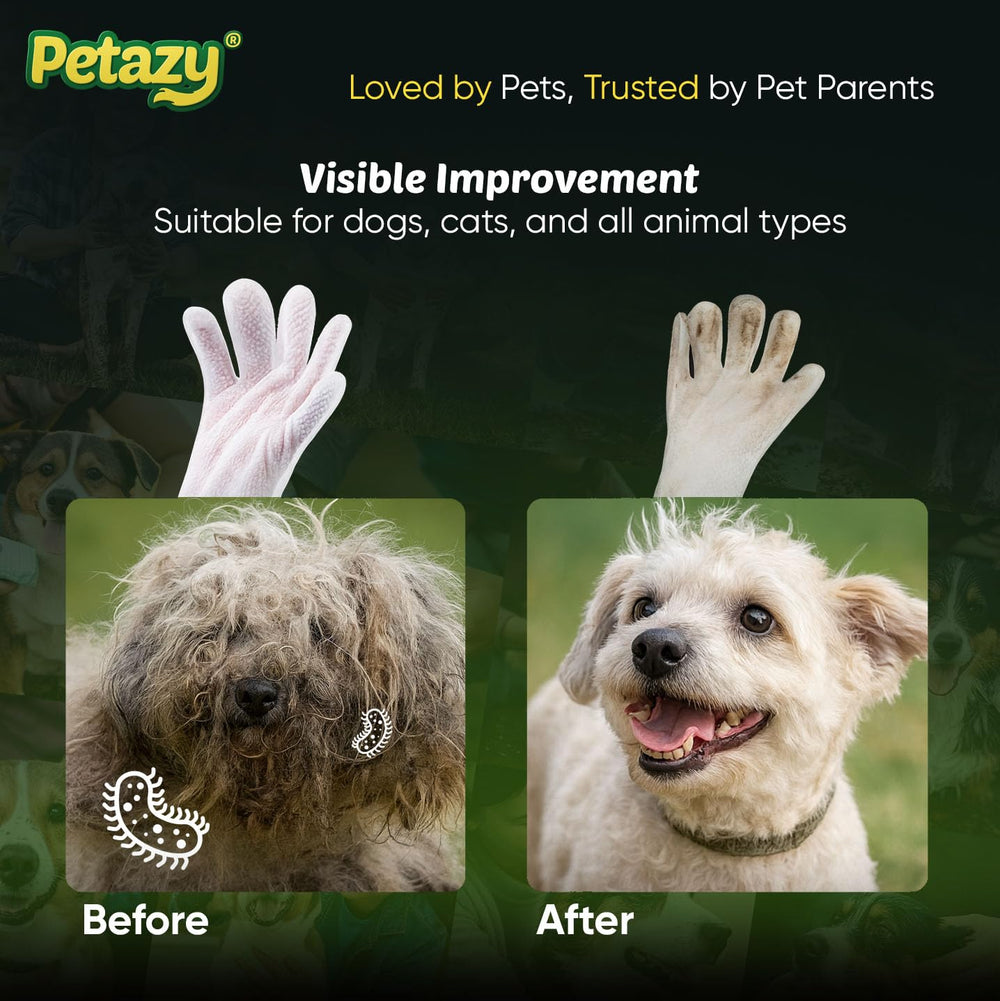 Petazy Glove Wipes No-Rinse: convenient water-free grooming on the go.