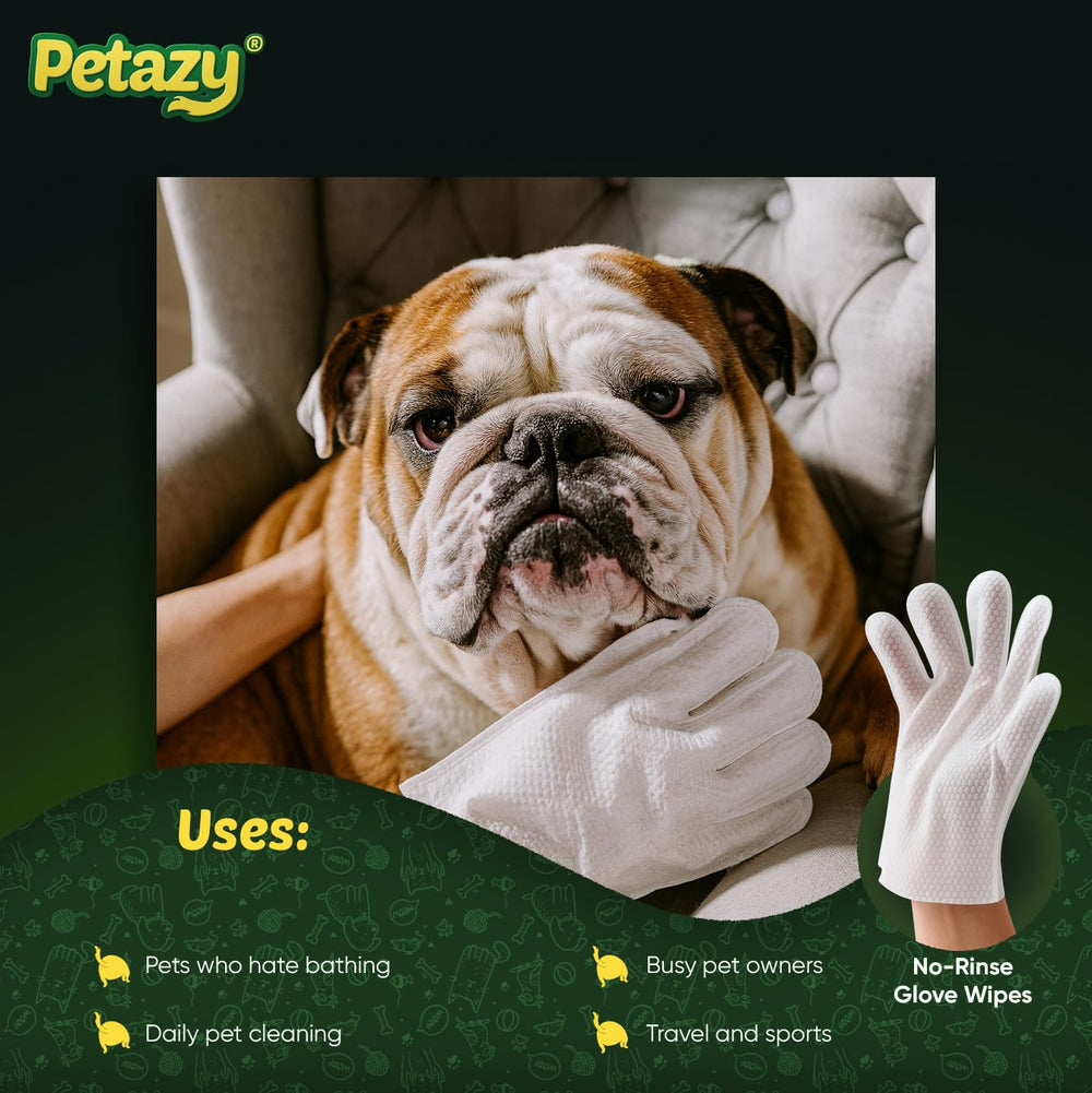 Petazy no-rinse glove wipes ideal for travel and on-the-go grooming.