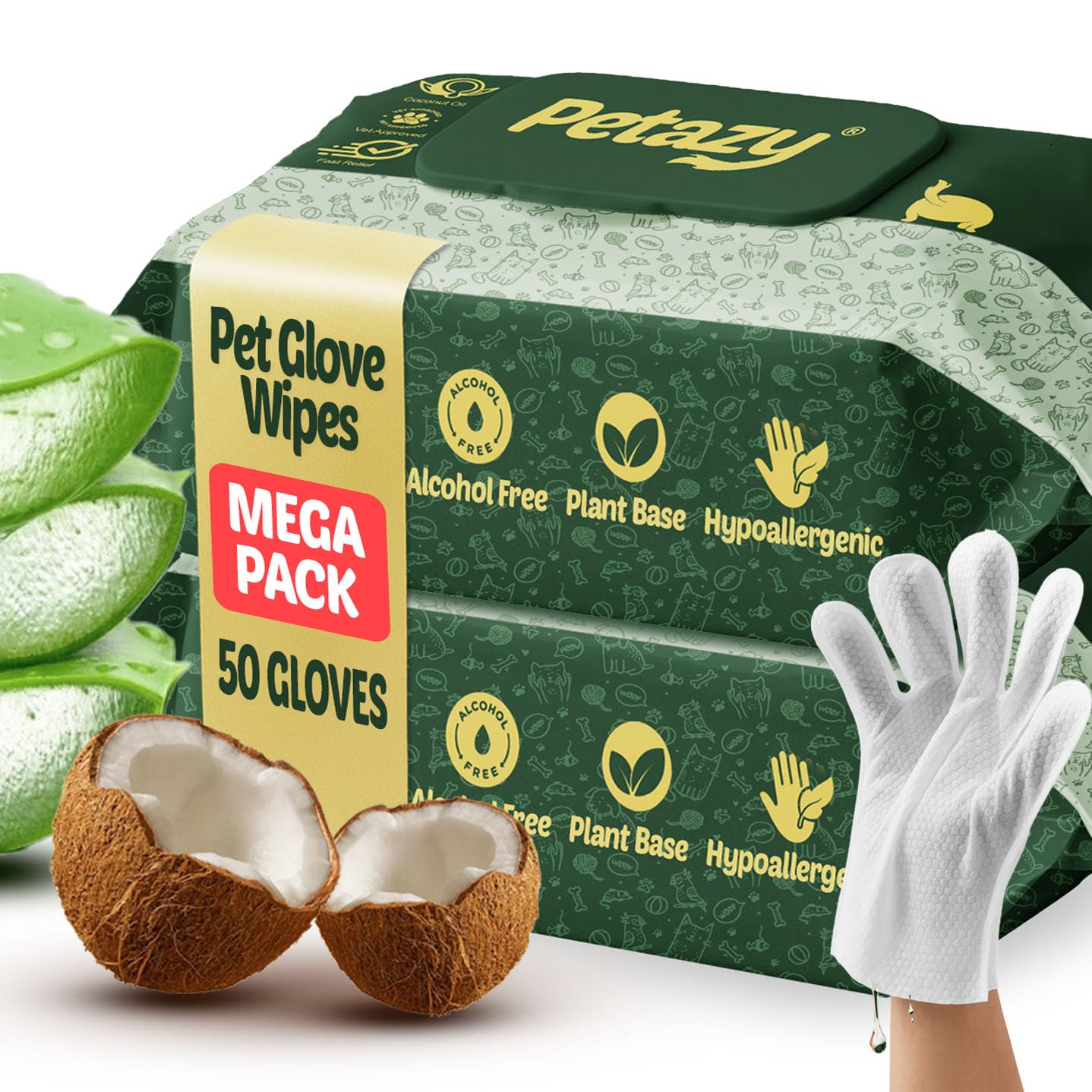 Petazy Pet Glove Wipes pack for convenient no-rinse grooming.