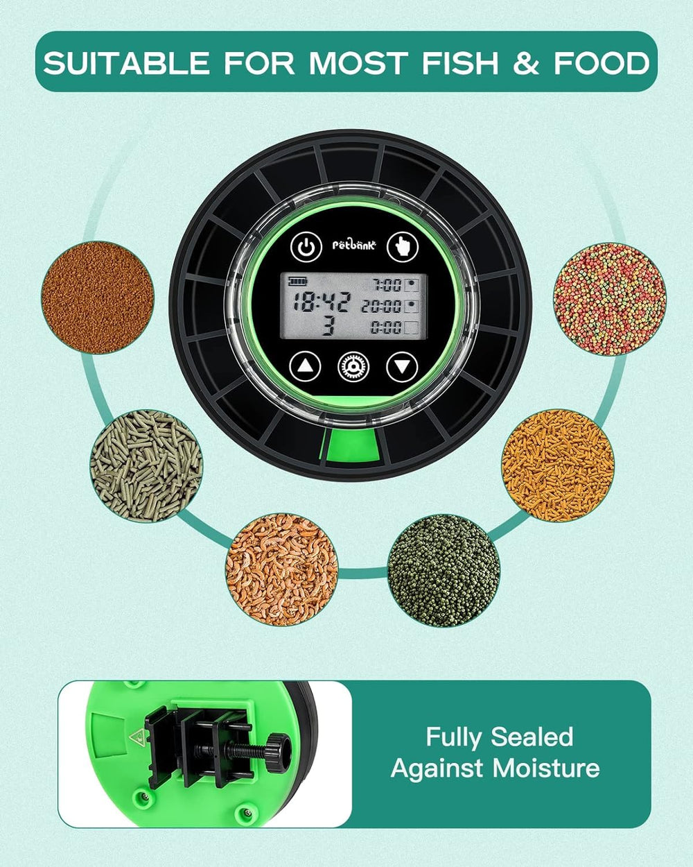 Petbank feeder supports up to three meals per day.