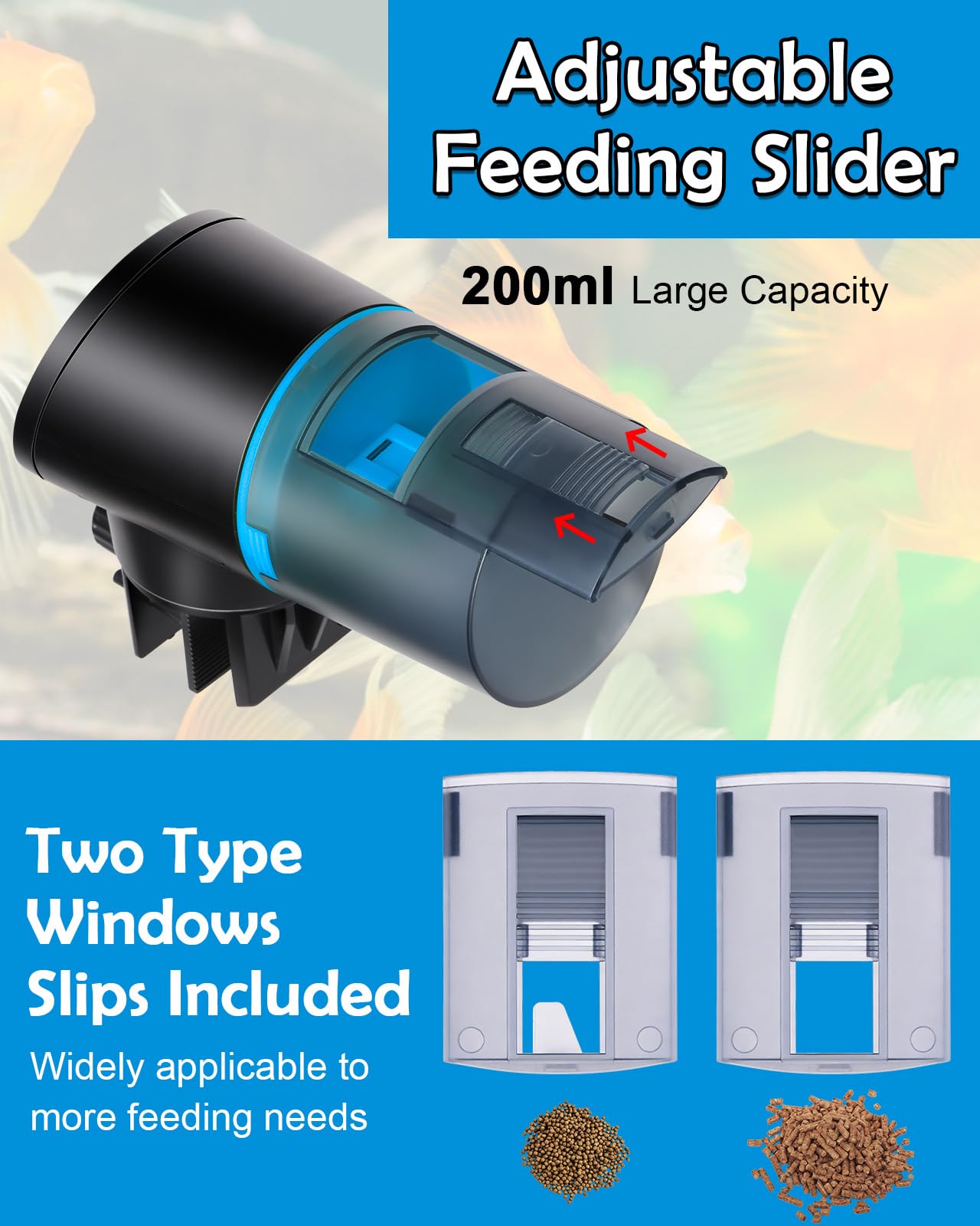 Petbank rechargeable battery inside the blue feeder powering long life between charges.
