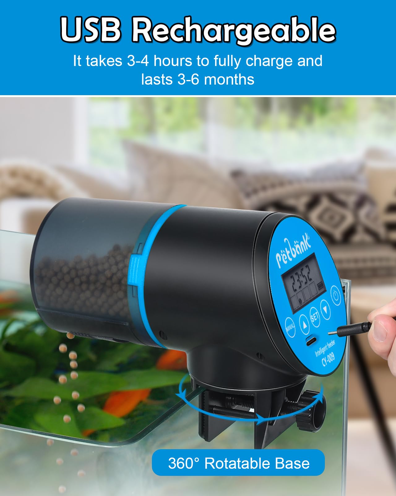 Petbank manual feed option demonstrates quick control for feeding.