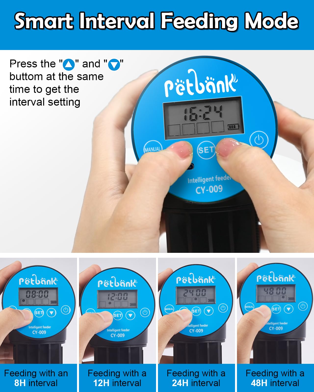 Petbank blue feeder displayed in a living room aquarium for simple installation.
