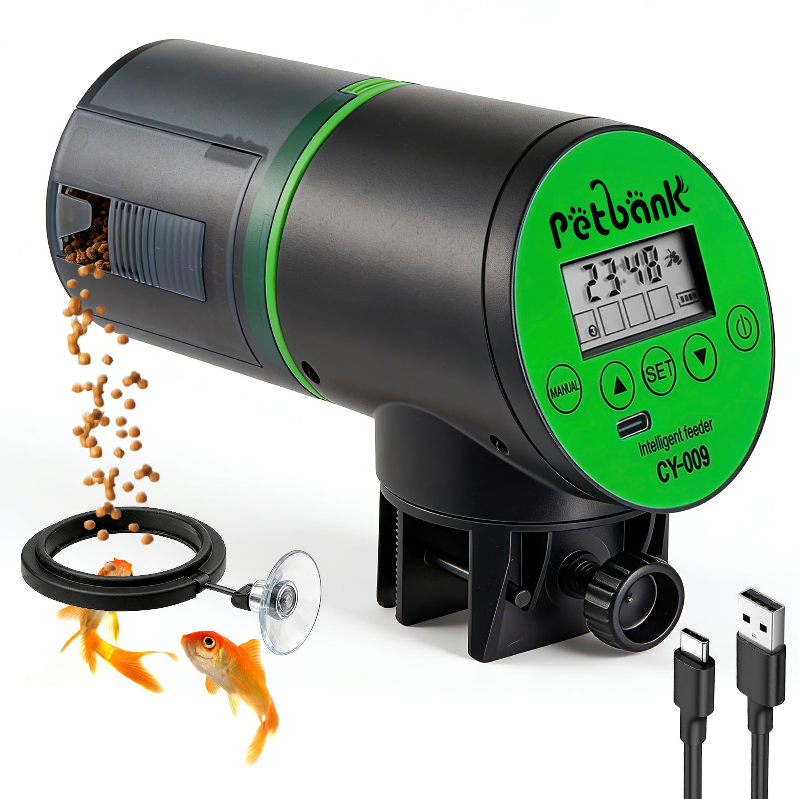 Petbank automatic feeder with LCD screen for precise schedule control.