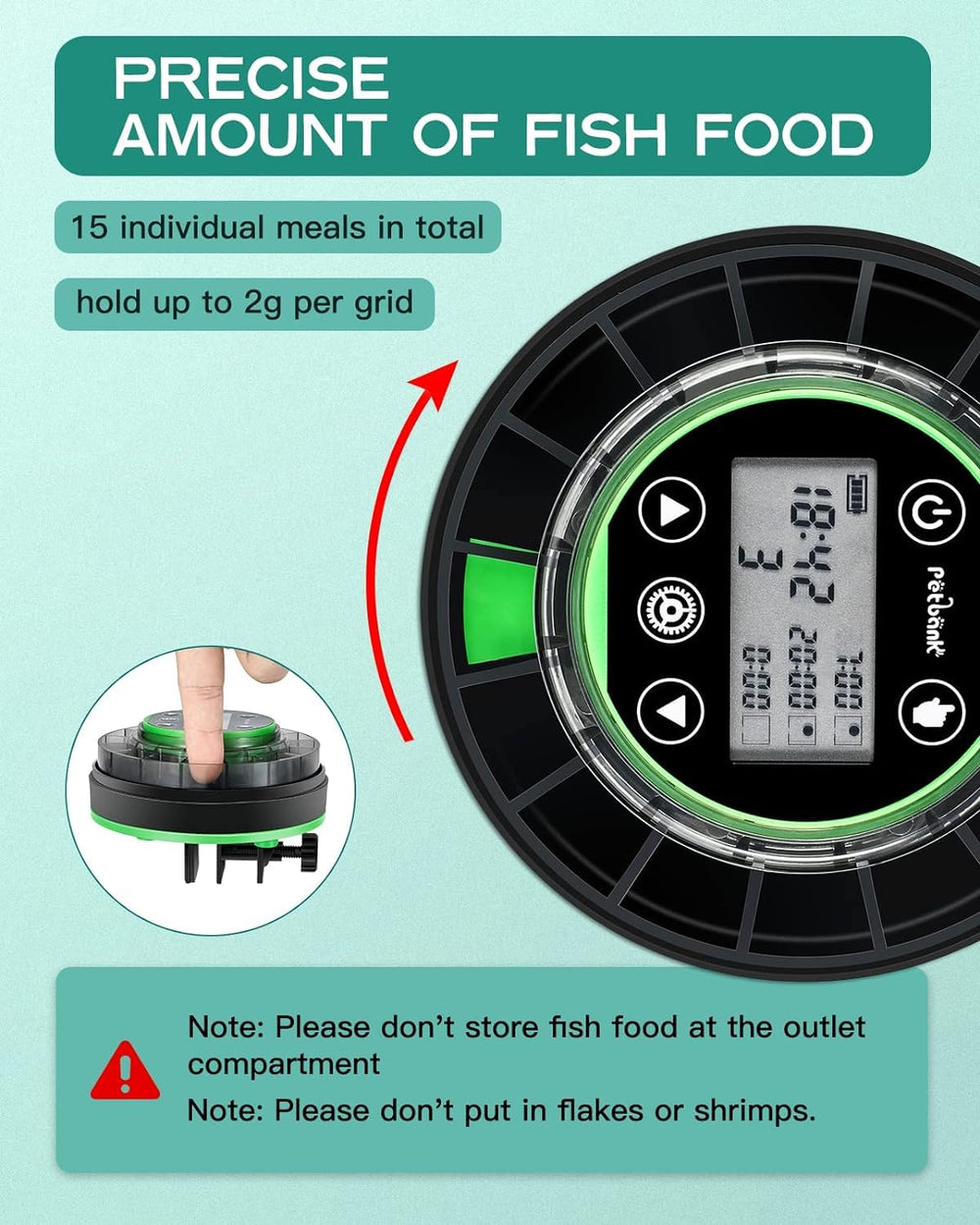 Petbank moisture-proof design keeps fish food dry during storage.
