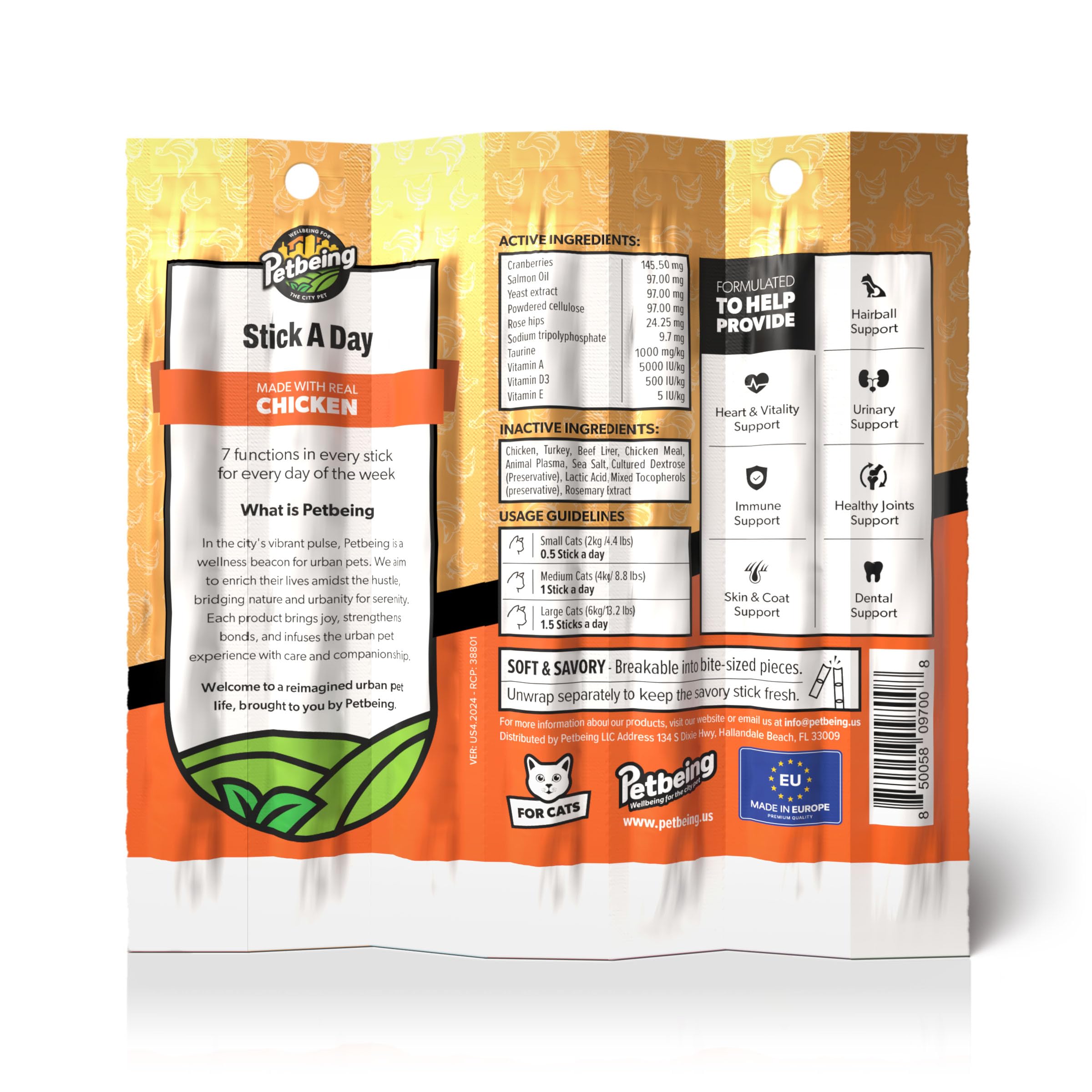PETBEING Stick a Day Cats soft meat chew in action for easy chewing.