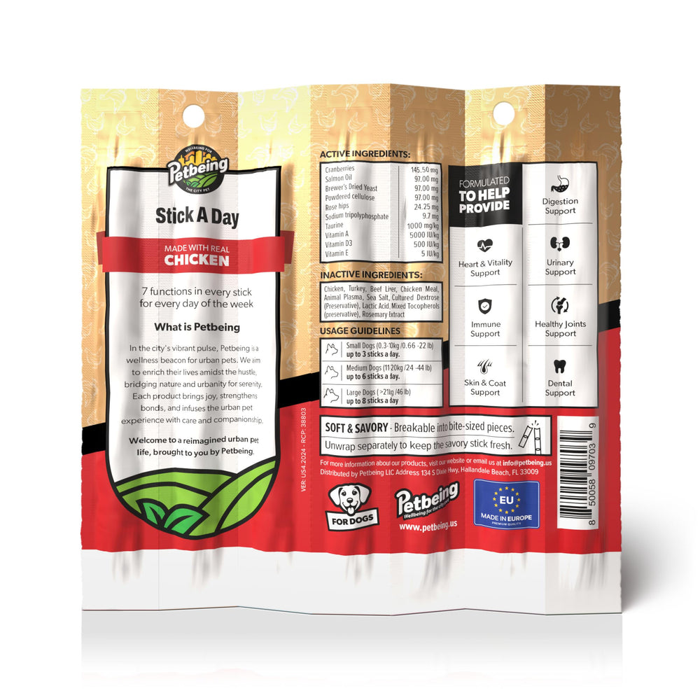 PETBEING Stick a Day immune-skin-coat chew promotes skin health and immune balance.