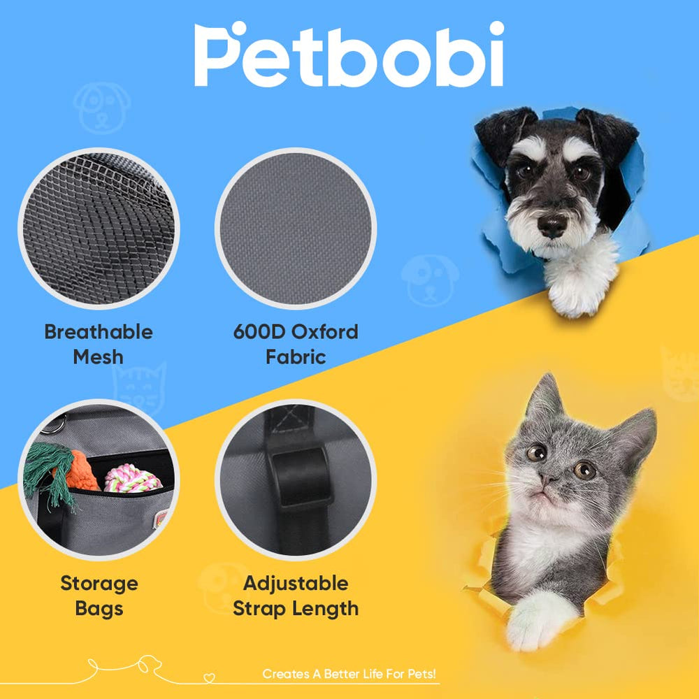 Petbobi car seat fits up to 15 lbs with secure belt loops.