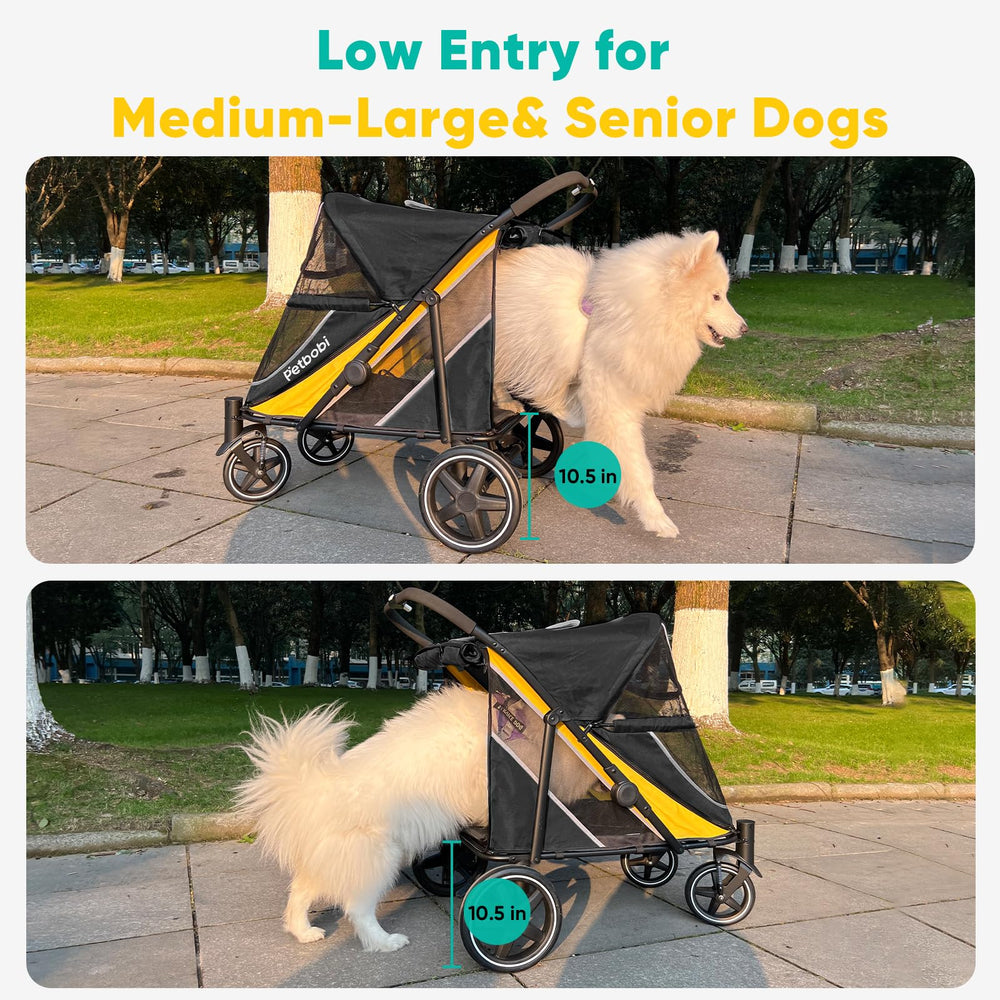 Petbobi all-terrain wheels provide stability on varied surfaces