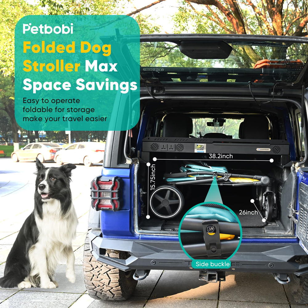 Petbobi dog stroller all-terrain wheels handle uneven surfaces smoothly.