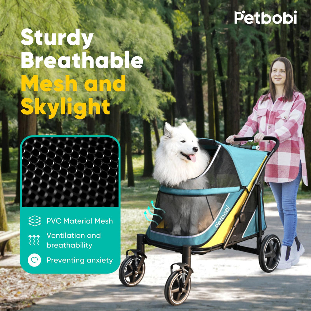Petbobi dog stroller brake system keeps stability on varied terrain.