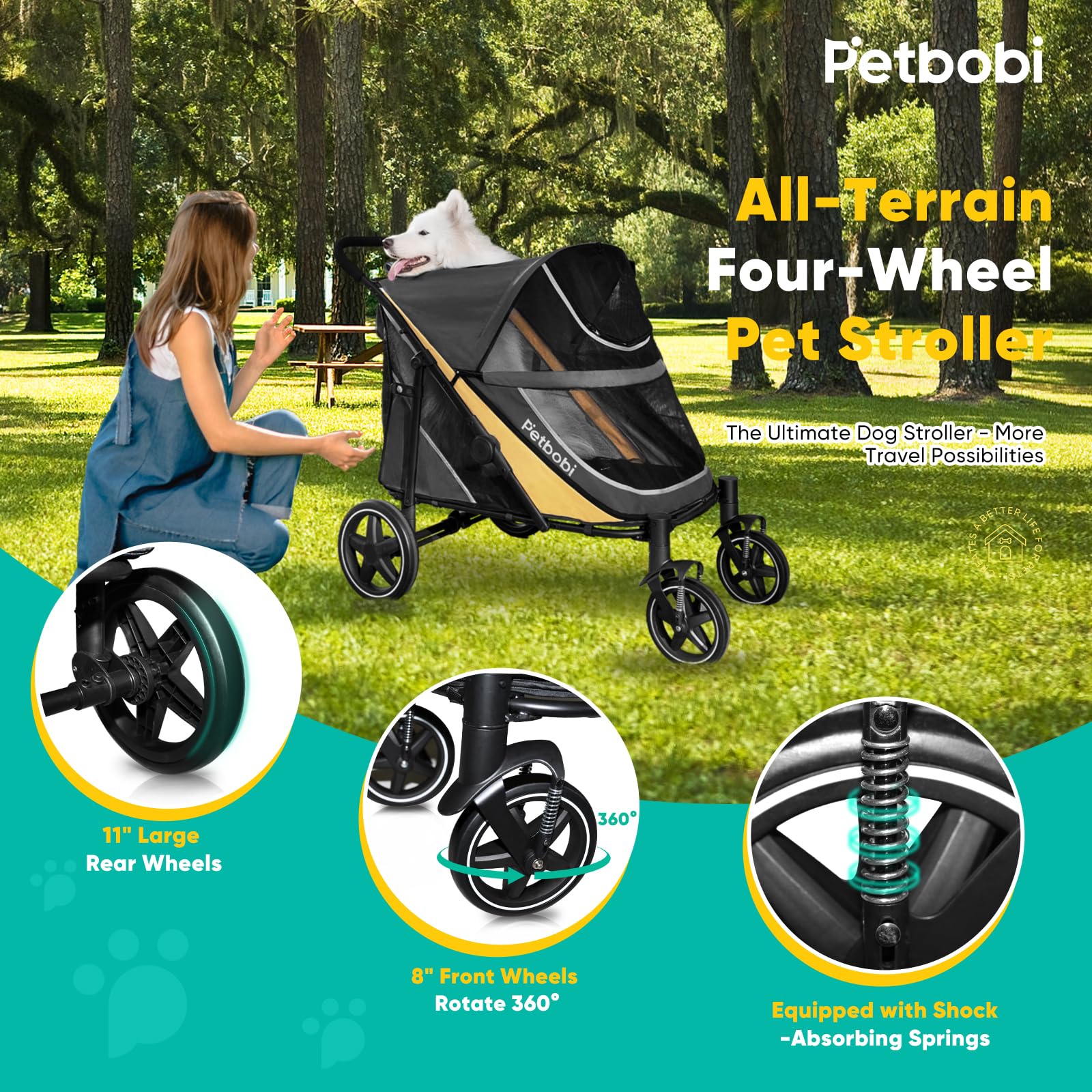 Petbobi dog stroller breathable mesh supports airflow