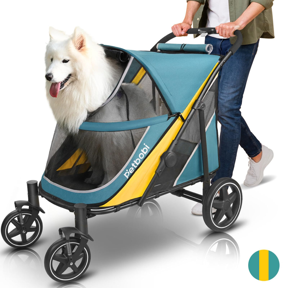 Petbobi dog stroller front-entry view for easy access and loading.