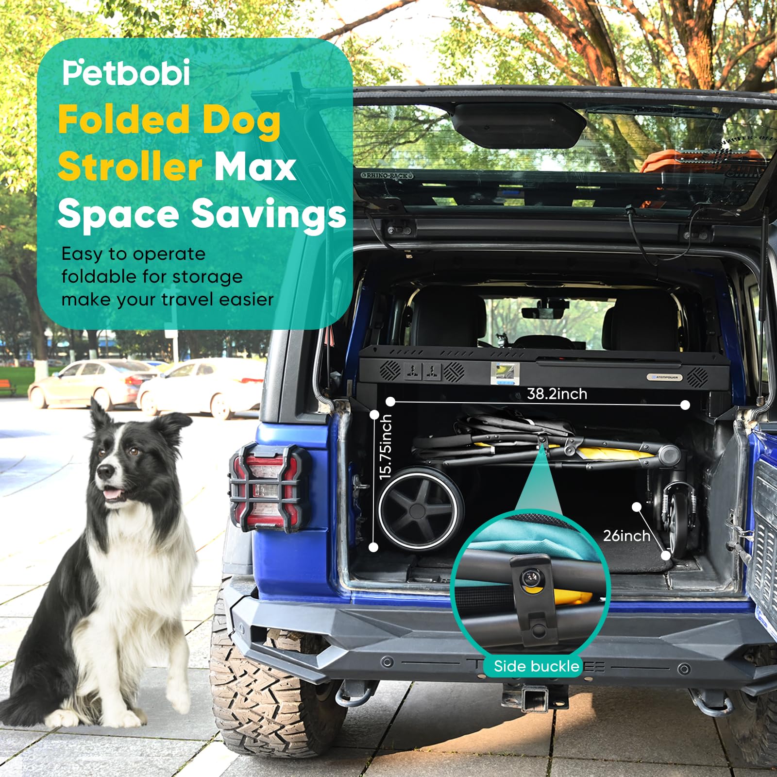 Petbobi stroller with one-foot brake for quick, secure stops