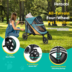 Petbobi dog stroller one-hand fold enables quick storage.