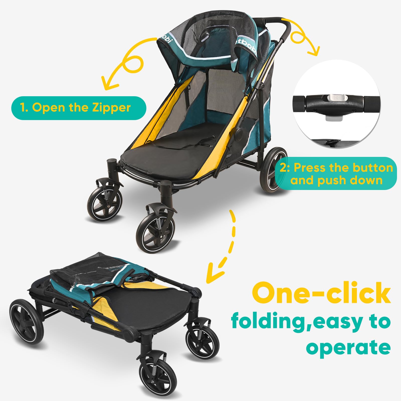 Petbobi dog stroller spacious cabin fits large dogs up to 80 lbs.